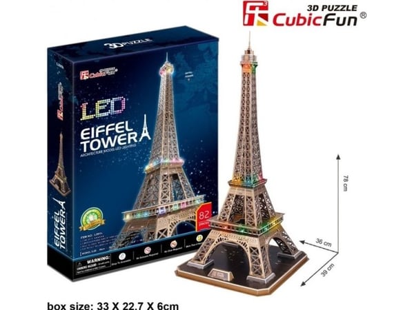 CubicFun Eiffel Tower LED, 84 stykker, Bygninger, 10 år