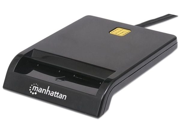 Manhattan USB-A Contact Smart Card Reader, 12 Mbps, Kitkatyyppi yhteensopiva, Ulkoinen, Windows tai Mac, Kaapeli 105cm, Musta, Kolmen vuoden takuu,...