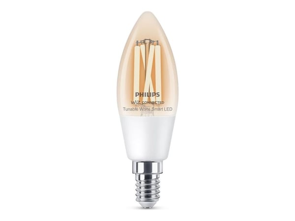 Philips Smart - LED-glödlampa med filament - form: C35 - klar finish - E14 - 4.9 W (motsvarande 40 W) - klass F - tonbar vit - 2700-6500 K