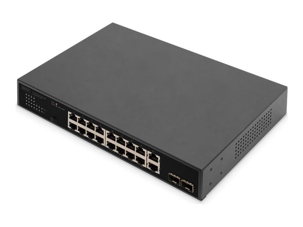 DIGITUS DN-95358 - Switch - 19" - ohanterad - 16 x 10/100/1000 (PoE+) + 2 x 10/100/1000 + 2 x gigabit SFP (upplänk) - rackmonterbar - PoE+ (185 W)