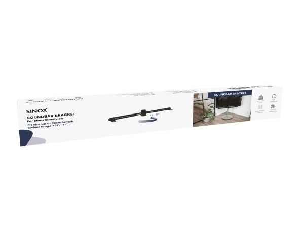 Sinox Soundbarbeslag till StandView. Svart, Fäste för ljudlimpa, Stav, 8 kg, -52 - 52°, Svart, Universal