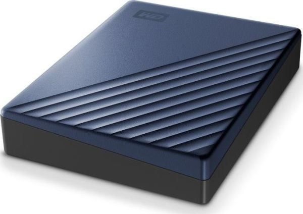 WD My Passport Ultra WDBFTM0050BBL - Harddisk - kryptert - 5 TB - ekstern (bærbar) - USB 3.1 (USB-C kontakt) - 256-bit AES - blå