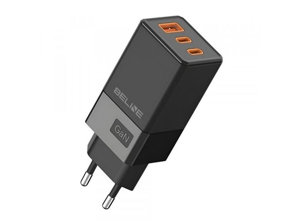 Beline verkkovirtalaturi 65W GaN 2xUSB-C+USB-A ilman kaapelia Musta