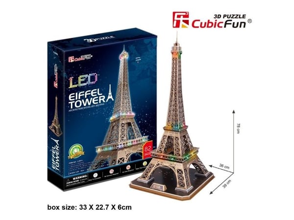 CubicFun Eiffel Tower LED, 84 stykker, Bygninger, 10 år