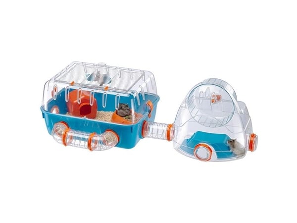 Ferplast COMBI 2 Innovativ hamsterbur - anpassningsbar livsmiljö med extern löpare - interaktiv transparent design - tillbehör, Tube Connect&Pl...
