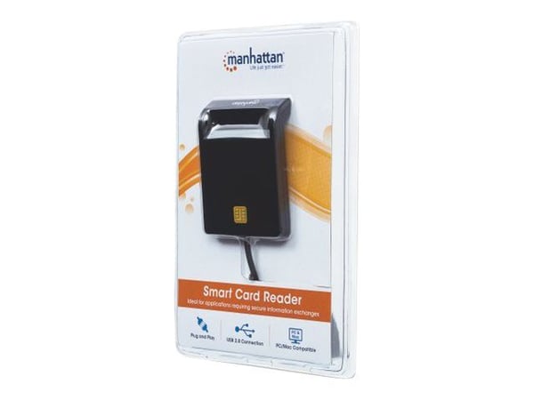 Manhattan USB-A Contact Smart Card Reader, 12 Mbps, Kitkatyyppi yhteensopiva, Ulkoinen, Windows tai Mac, Kaapeli 105cm, Musta, Kolmen vuoden takuu,...