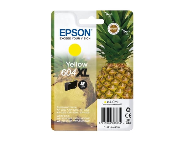 Epson Singlepack Yellow 604XL Ink, High (L) Yield, Keltainen, 4 ml, 1 kpl, 350 sivua, Kertapakkaus