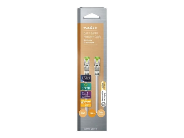 Nedis - Patchkabel - RJ-45 (han) lige til RJ-45 (han) lige - 1 m - 6 mm - SFTP - CAT 7 - halogenfri, formet, knastfri - grå