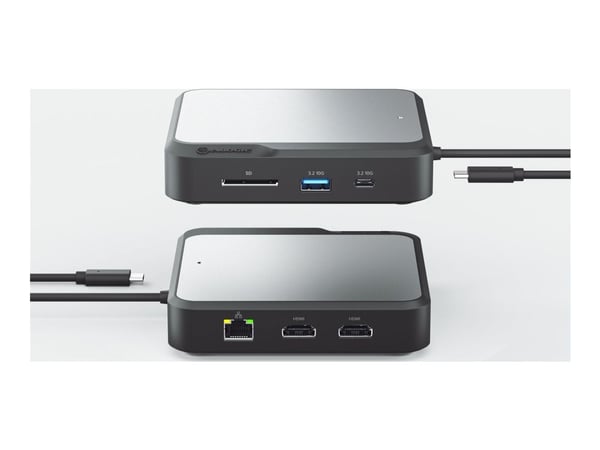 ALOGIC DUCH2, Langallinen, USB 3.2 Gen 2 (3.1 Gen 2) Type-C, 100 W, 10,100,1000 Mbit/s, Musta, Harmaa, SD