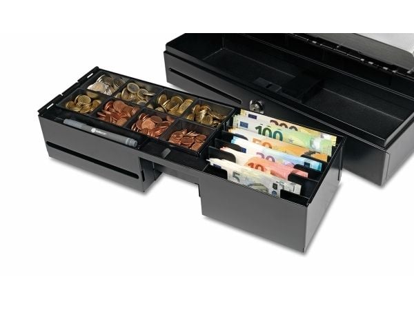 Safescan kasseskuff HD-4617C svart/sølv - 8 myntrom 8 seddelrom innlegg