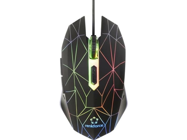 Renkforce RF-GM-120, Høyre hendt, Optisk, USB Type-A, 3600 DPI, Sort, Hvit