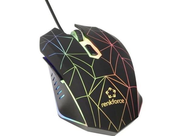 Renkforce RF-GM-120, Oikeakätinen, Optinen, USB A-tyyppi, 3600 DPI, musta, Valkoinen