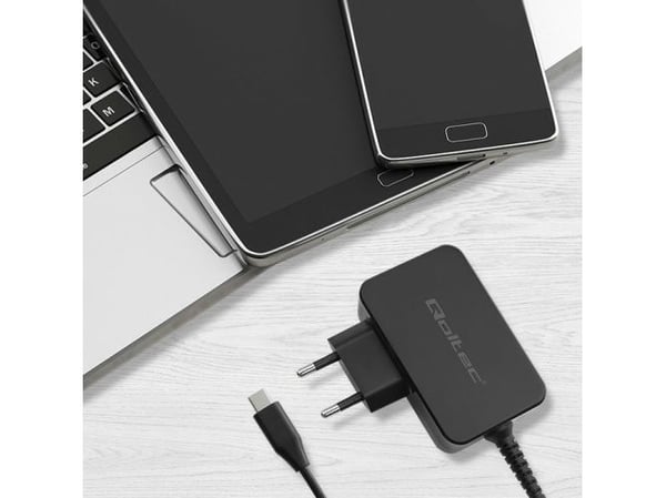 Qoltec Power Pro - Strømadapter - GAN, 5-20V, 2.25A - 45 watt - 3 A - PD (USB-C) - svart