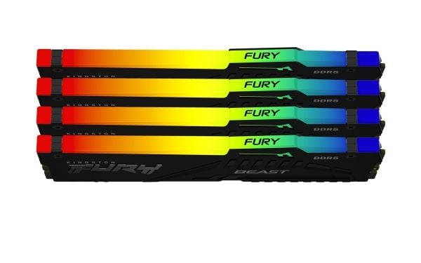 Kingston FURY Beast RGB - DDR5 - sett - 128 GB: 4 x 32 GB - DIMM 288-pin - 5600 MT/s / PC5-44800 - CL40 - 1.25 V - ikke-bufret - on-die ECC - svart