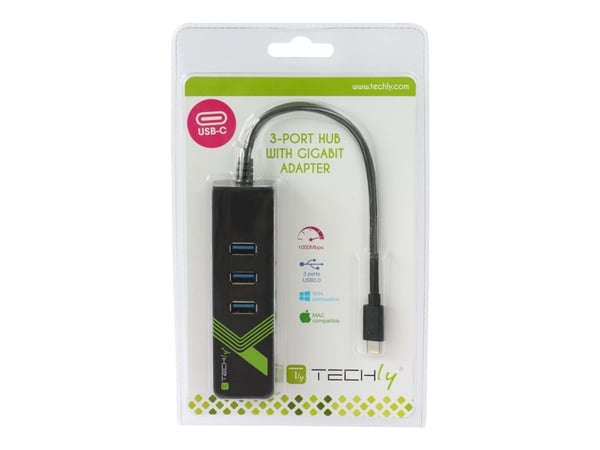 TECHly IDATA-USB-ETGIGA-3C2 - Hub - 3 x SuperSpeed USB 3.0 + 1 x 10/100/1000 - stasjonær