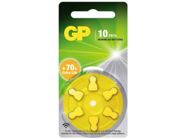 GP Batteries 103248, Engangsbatteri, 10, PR70, Zink-luft, 1,45 V, 6 stykker, Høreapparat