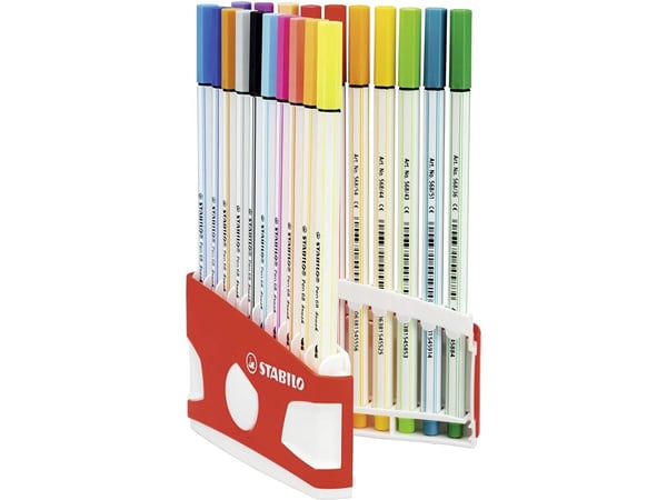 STABILO Pen 68 brush, 20 farger, Flerfarget, Kulespiss og penselpenn, Flerfarget, Sekskantet, Vann-basert blekk
