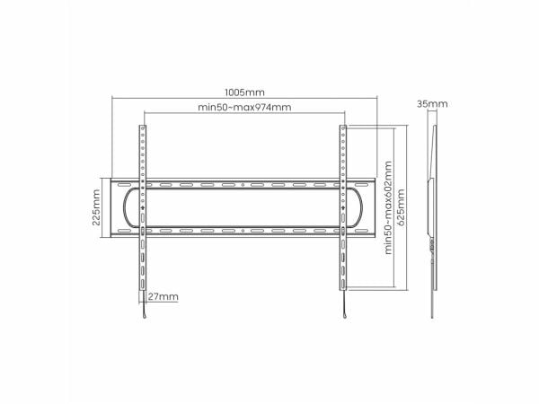 VALUE 17.99.1226, 152,4 cm (60"), 3,05 m (120"), 75 x 75 mm, 900 x 600 mm, Metall, Sort