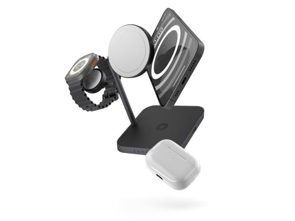 ZENS 4-in-1 - Trådløs ladepute / ladestativ + AC-strømadapter - 18 watt (USB-C) - svart