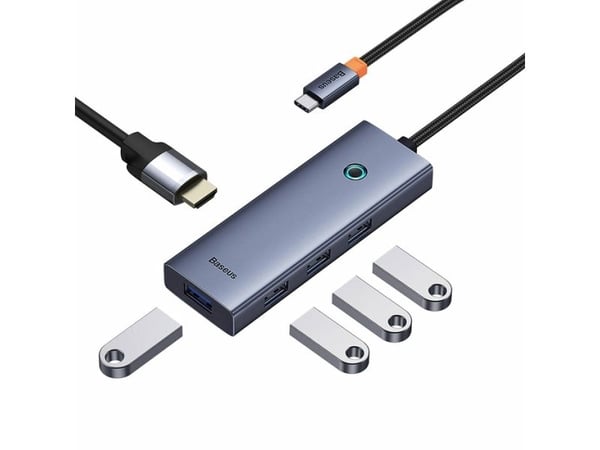 Baseus UltraJoy 5-porttinen, langallinen, USB 3.2 Gen 1 (3.1 Gen 1) Type-C, harmaa, 5 Gbit/s, 4K Ultra HD, 30 Hz