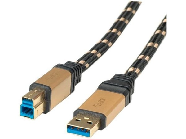 ROLINE 11.02.8902, 1,8 m, USB A, USB B, USB 3.2 Gen 1 (3.1 Gen 1), Hankjønn/hankjønn, Sort, Gull