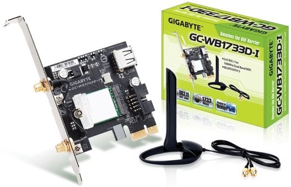 Gigabyte GC-WB1733D-I, Intern, Trådløs, PCI Express, WLAN / Bluetooth, Wi-Fi 5 (802.11ac), 1733 Mbit/s