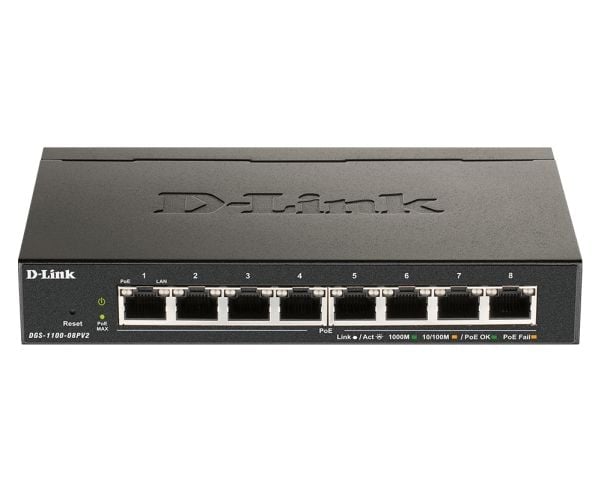 D-Link EasySmart Switch DGS-1100-08P - V2 - switch - smart - 8 x 10/100/1000 (PoE) - stasjonær - PoE (64 W)