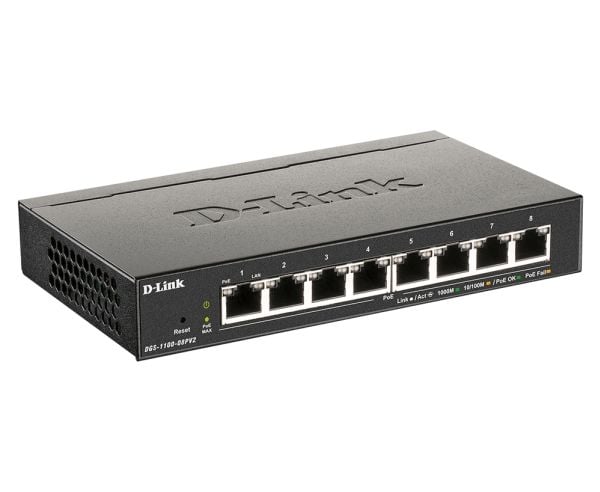D-Link EasySmart Switch DGS-1100-08P - V2 - switch - smart - 8 x 10/100/1000 (PoE) - stasjonær - PoE (64 W)