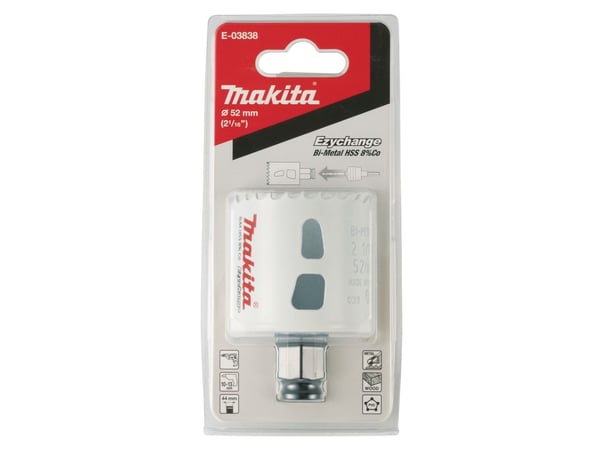 Makita E-03838, Enkel, Boremaskin, Stål, Aluminium, Plast, Tre, Rustfritt stål, Hvit, Bimetall, 4,4 cm