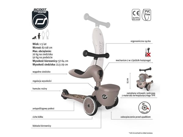 Scoot and Ride LIVSSTIL 2IN1 RIDE OG SCOOTER MED LÅSbar OPPBEVARING 1-5 ÅR BRUN LINJE