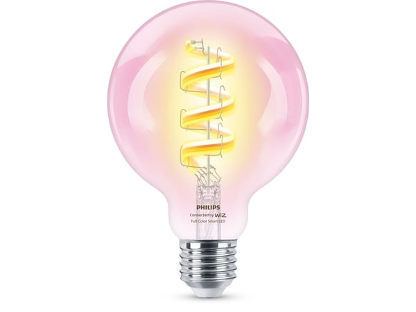 Philips Älykäs RGB-filamenttilamppu, G95, E27-kanta, 470 lm, Älylamppu, Wi-Fi/Bluetooth, Läpinäkyvä, Wi-Fi 4 (802.11n), 802.11b, 802.11g, LED, E27