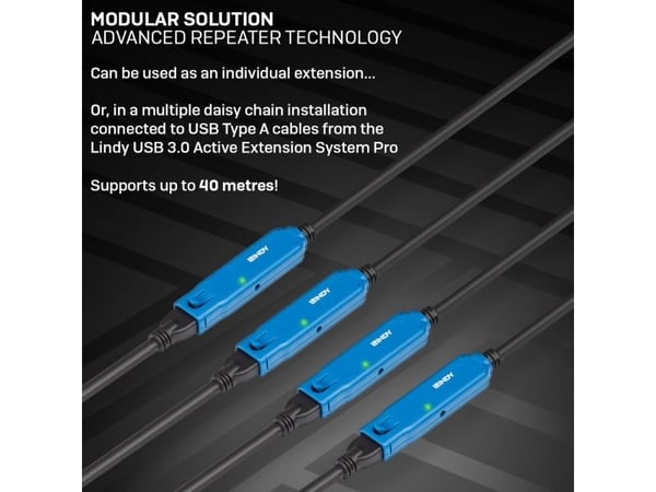 Lindy 43380, 5 m, USB C, USB A, USB 3.2 Gen 1 (3.1 Gen 1), Svart