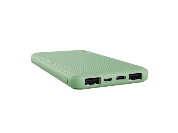 Trust Primo Ultra-thin - Strømbank - 10000 mAh - 37 Wh - 3 A - Fast Charge - 3 utgangskontakter (USB, USB-C) - på kabel: Micro-USB - grønn