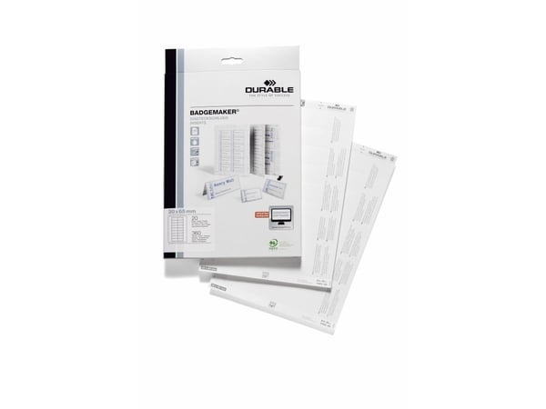 Durable BADGEMAKER, Valkoinen, A4, 20 arkkia, 6,5 cm, 3 cm, 360 kpl