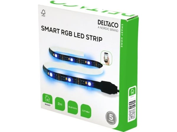 DELTACO SMART HOME - Lysslynge - LED - 60 LEDs/m - RGB-lys - 2 m - svart