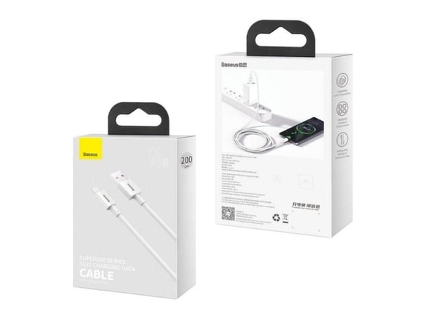 Baseus CATYS-A02, 2 m, USB A, USB C, 480 Mbit/s, hvit