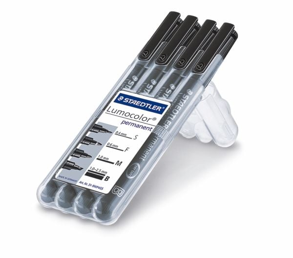 Tussi STAEDTLER® Lumocolor 31-9WP4GS musta - neljällä eri viivanleveydellä