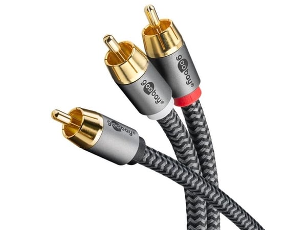 Goobay 65301, 2 x RCA, Hankjønn, RCA, Hankjønn, 3 m, Sort, Sølv