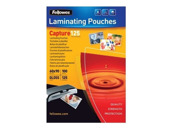Fellowes Laminating Pouches Capture 125 micron - 125 mikroner - 100-pack - glanset - 60 x 90 mm lamineringspunger