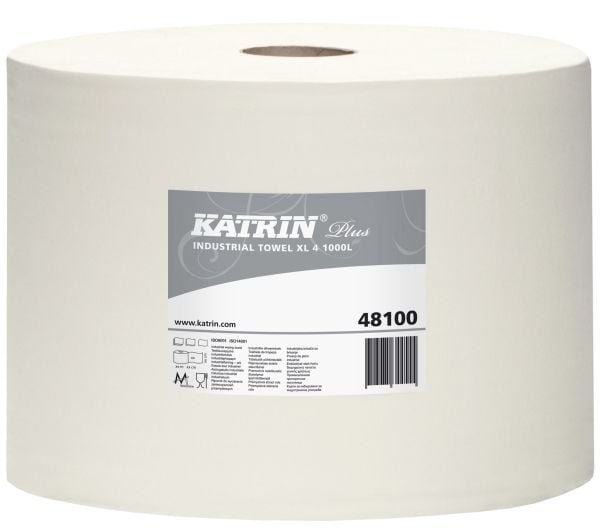 Aftørringsrulle Industri Katrin Plus 4-lag Ø36cm B26.5cmxL360m Nyfiber Hvid,360 m/rl
