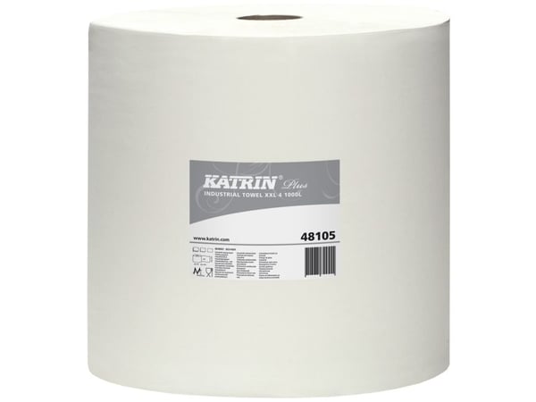 Aftørringsrulle Industri Katrin Plus 4-lag Ø36cm B38cmxL360m Mix Hvid,1 Rl