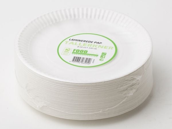 Tallerken pap lamineret 18 cm - (100 stk.)