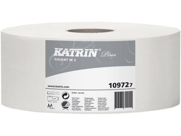 Toiletpapir Jumbo, Katrin, Plus Gigant M, 2 lag, hvid x 310.00m kasse a 6 ruller