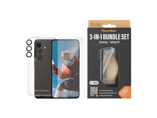 PanzerGlass - 3-i-1 beskyttelsespakke - baksidedeksel for mobiltelefon - ultrabred passform med EasyAligner - D3O Bio, 100 % resirkulert plast - me...