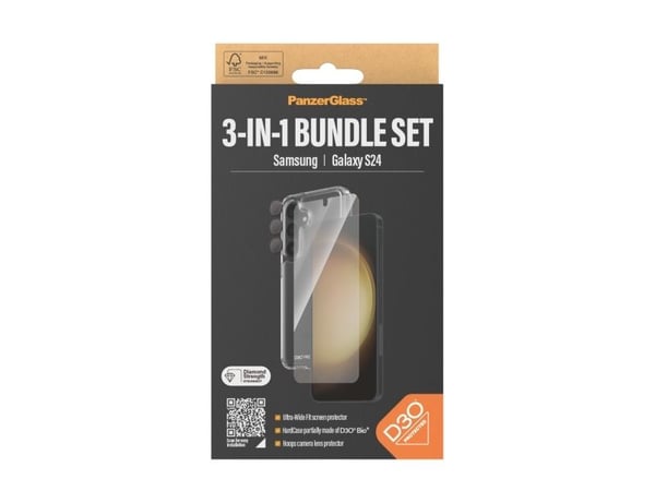 PanzerGlass - 3-i-1 beskyttelsespakke - baksidedeksel for mobiltelefon - ultrabred passform med EasyAligner - D3O Bio, 100 % resirkulert plast - me...