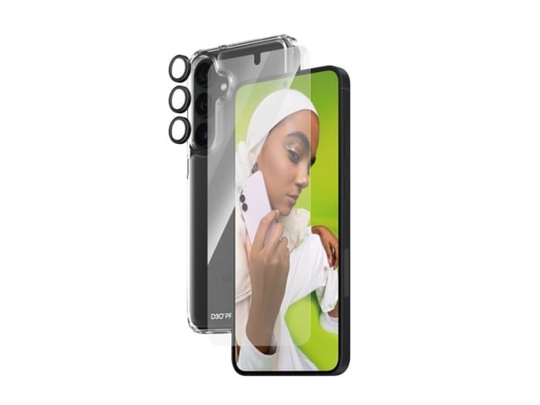 PanzerGlass - 3-i-1 beskyttelsespakke - baksidedeksel for mobiltelefon - ultrabred passform med EasyAligner - D3O Bio, 100 % resirkulert plast - me...