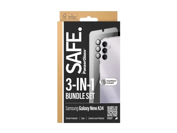 SAFE. by PanzerGlass - 3-i-1 beskyttelsespakke - baksidedeksel for mobiltelefon - termoplast-polyuretan (TPU), plastikk - gjennomsiktig - for Samsu...