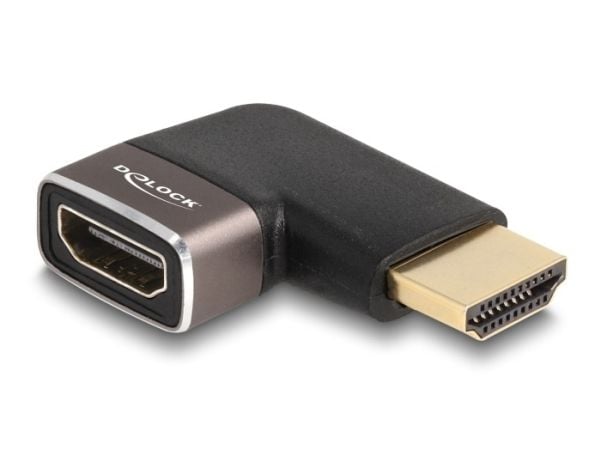 Delock - High Speed - HDMI-adapter med Ethernet - HDMI hann til HDMI hunn venstre-vinklet - svart/grå - 8 K 60 Hz (7680 x 4320) støtte