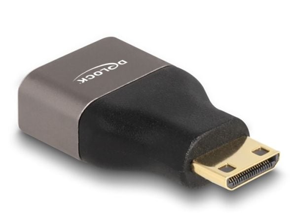 Delock - High Speed - HDMI-adapter med Ethernet - 19 pin mini HDMI Type C hann til HDMI hunn - svart/grå - 8 K 60 Hz (7680 x 4320) støtte