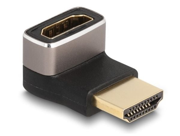 Delock HDMI-adapter hann til hunn 90° bunnvinklet 8K 60 Hz grå metall